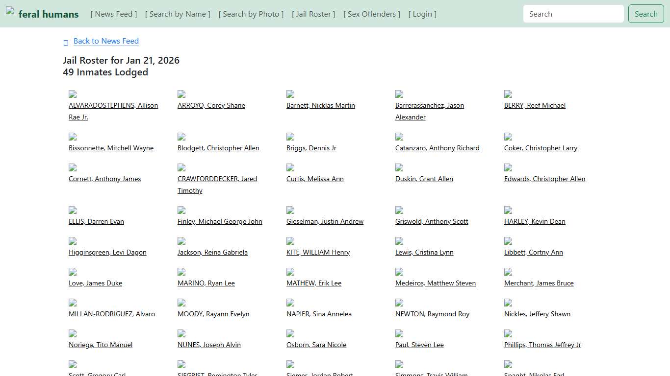 Jail Roster - FERAL HUMANS