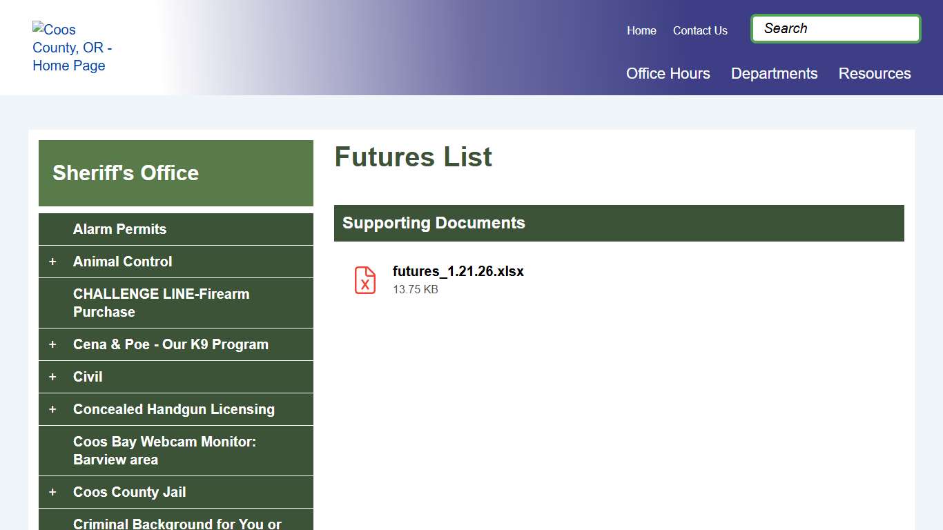 Futures List | Coos County, OR